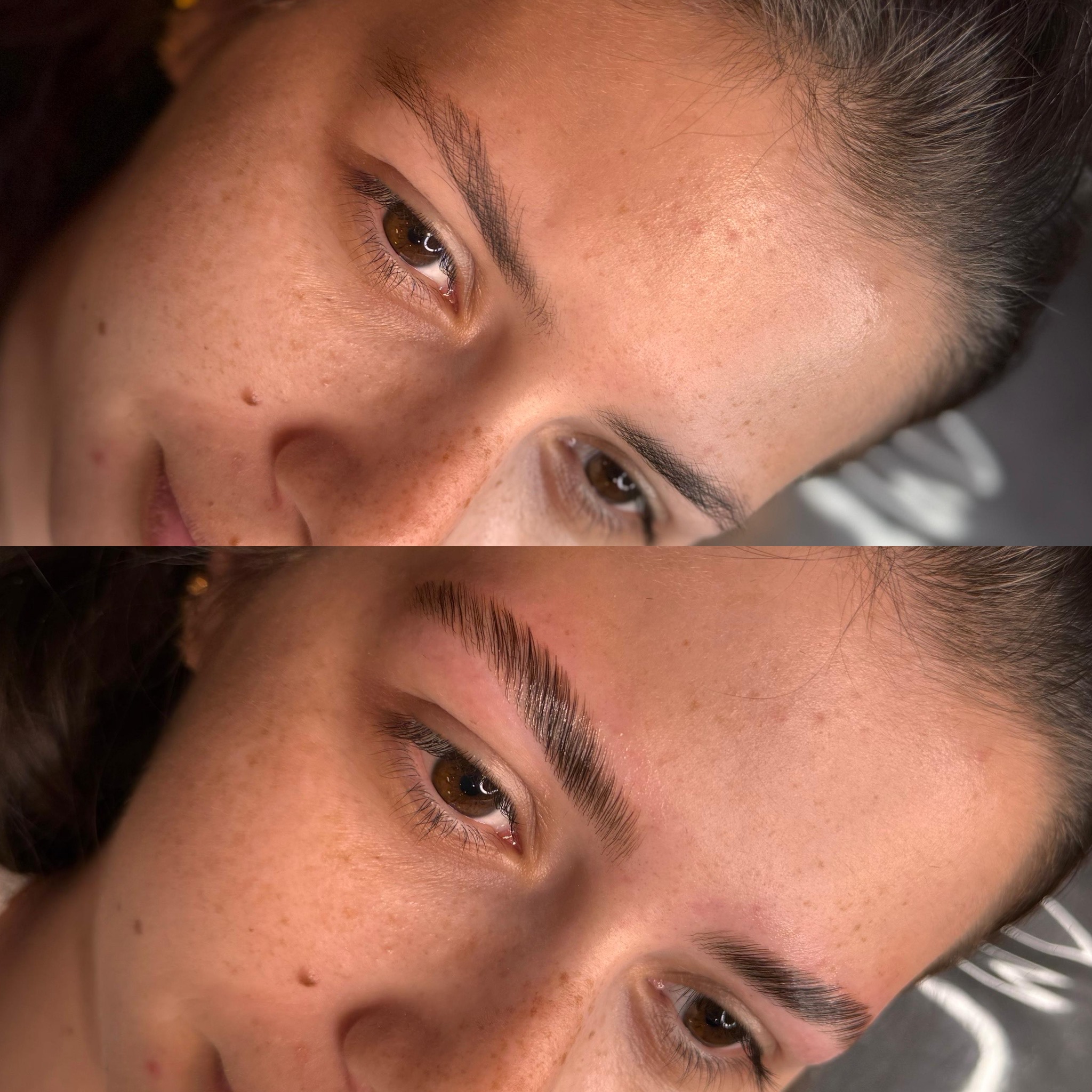 Antes e depois de Brow Lamination, trabalho executado pela Joyce Alencar