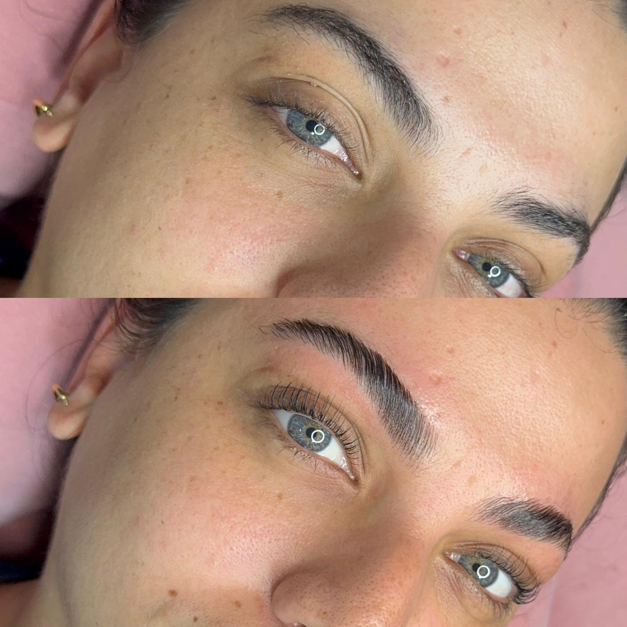 Antes e depois de Brow Lamination, trabalho executado pela Joyce Alencar