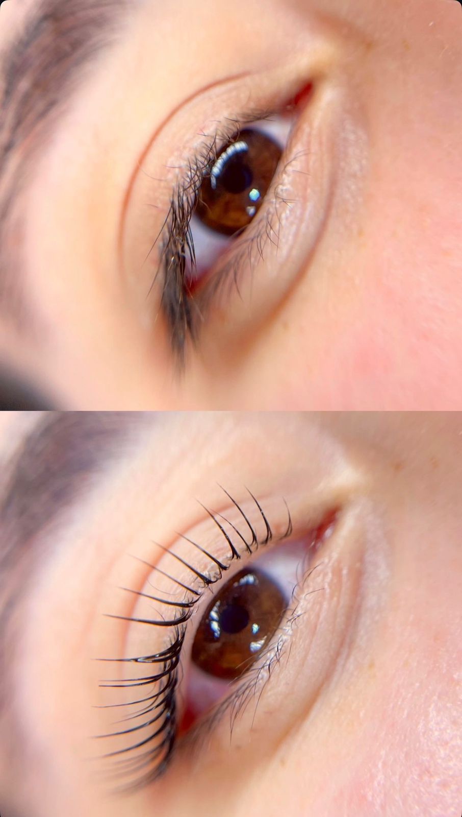 Antes e depois de Lash Lifting, trabalho executado pela Joyce Alencar